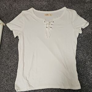 Hollister White Short Sleeve Tie Front T-Shirt